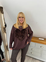 Chocolate Sequin Heart Sweat Top Sara
